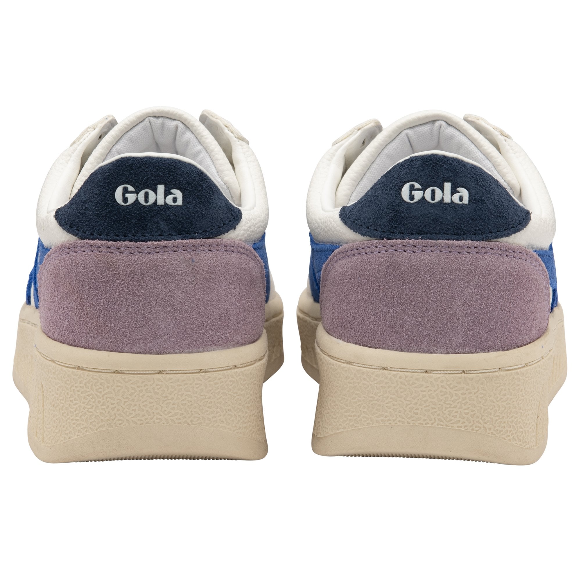 Back view of two Gola sneakers with navy heels and Gola logo.