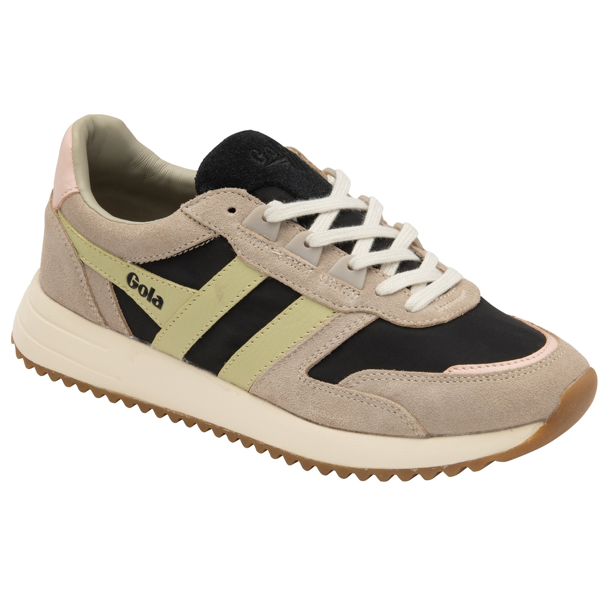 Side profile of a Gola Women's Daytona in black, light grey, and pink.