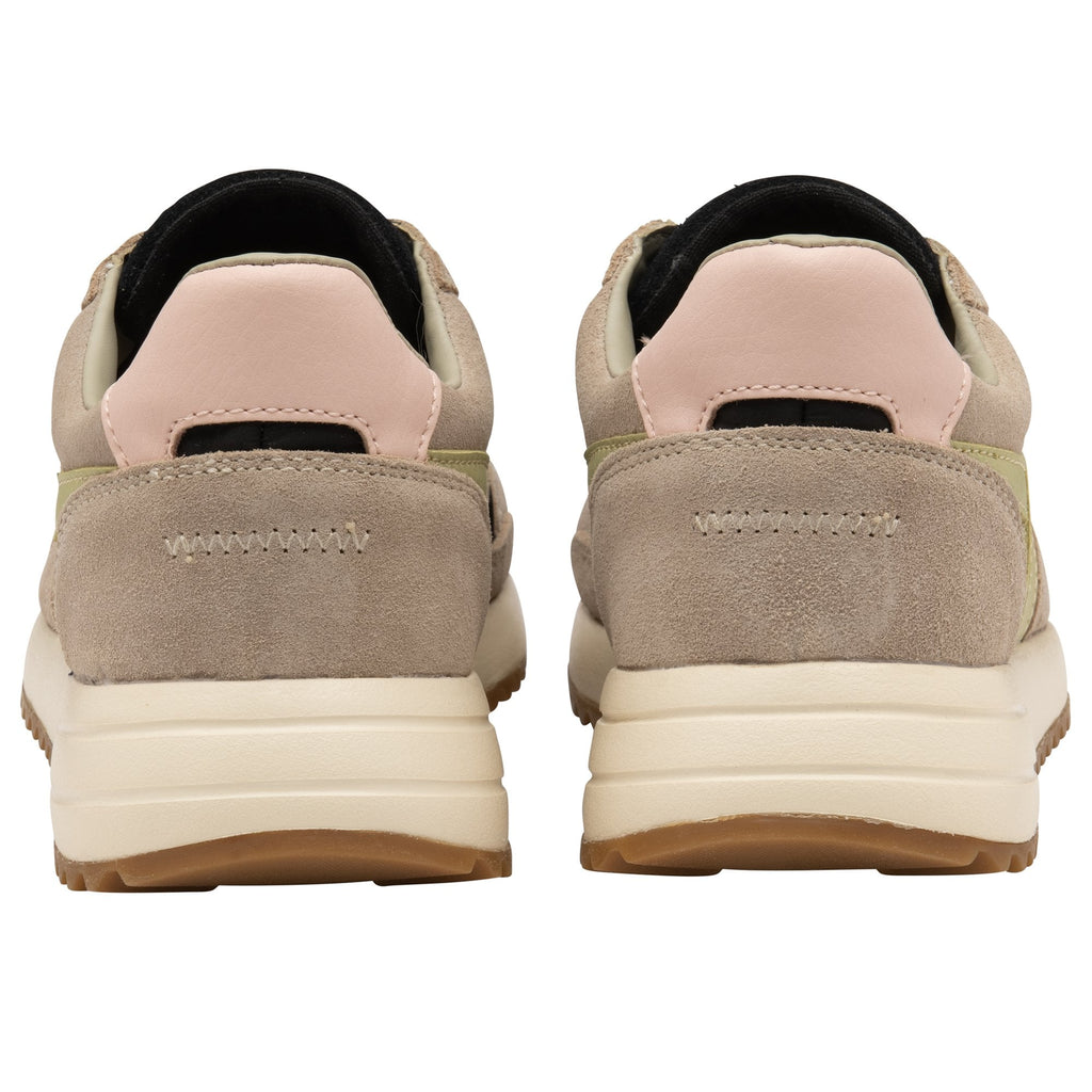 Back profile of two Gola Women's Daytonas in black, light grey, and pink.