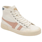 Angled view of a Gola women's Off White and Blush high-top canvas sneaker.