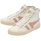 Pair of Gola women's Off White and Blush high-top canvas sneakers on display.