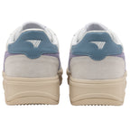 Rear view of a pair of Gola Elan trainers with blue heel accents.