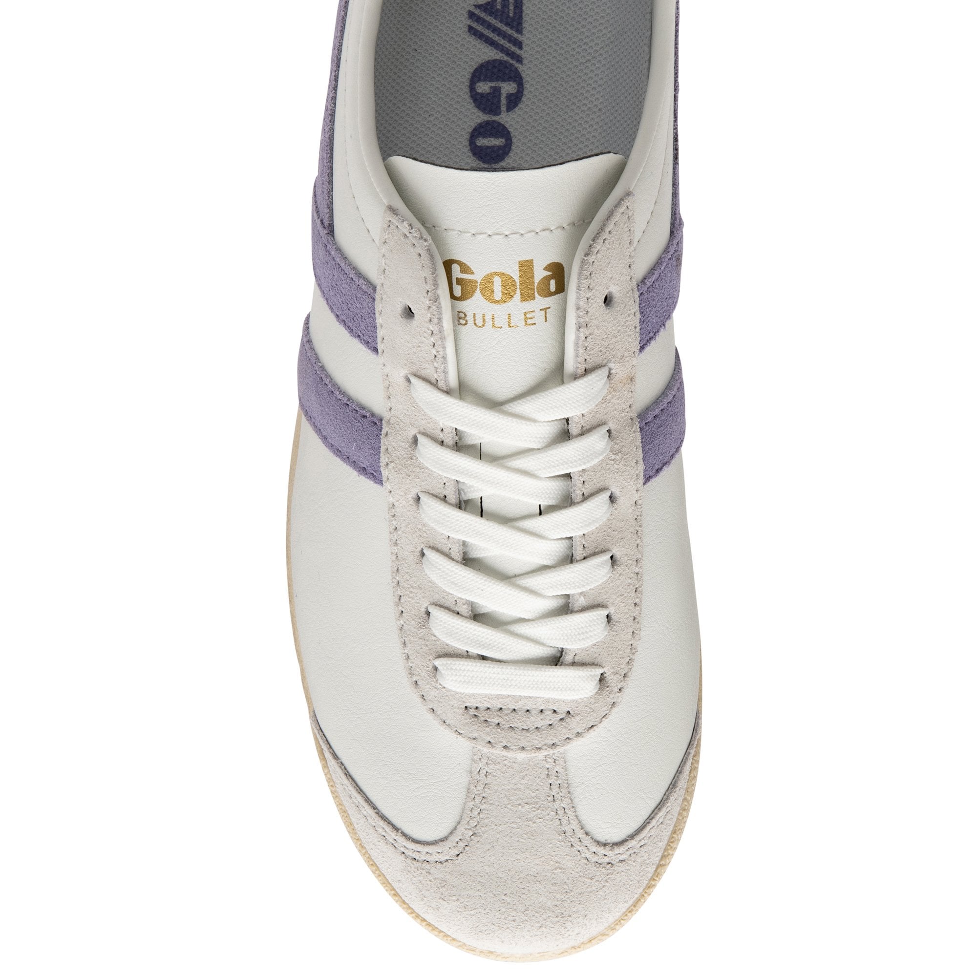 A close-up top-down view of the front of a Gola Bullet sneaker.