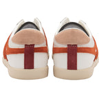 Back view of a pair of white Gola sneakers with orange accents.