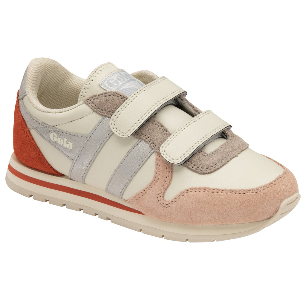 A single Gola sneaker with peach, red, and silver accents on a white background.