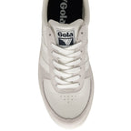 Top-down view of a white Gola sneaker, showing laces and tongue logo.