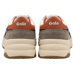 Rear view of a pair of Gola women's sneakers with orange and navy accents.