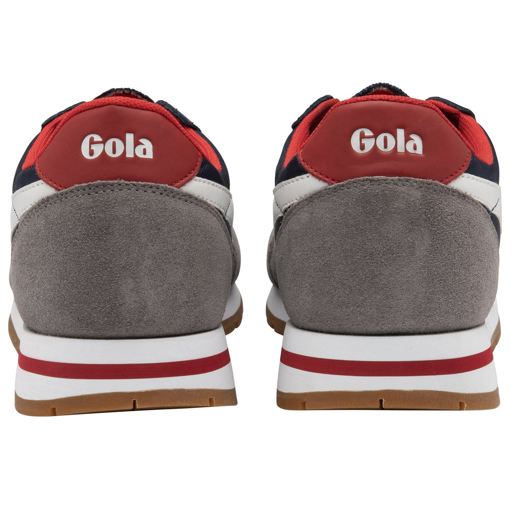 The back of a pair of Gola men's sneakers showing the red accents.