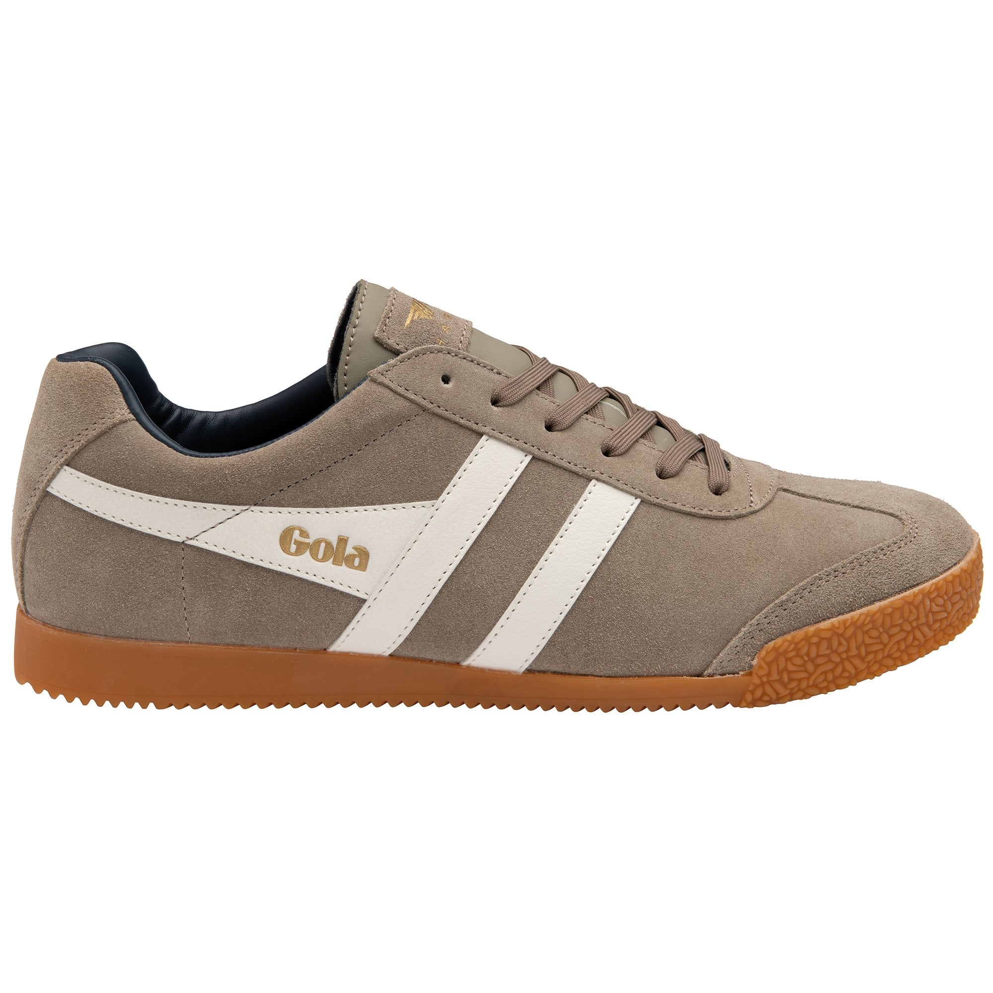 A single men's Gola sneaker in light brown suede, angled slightly to the right.
