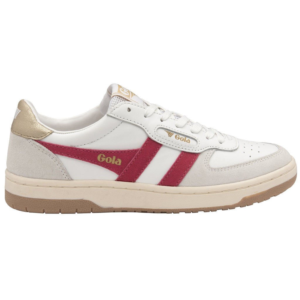Gola women's white with red stripes and gold accents low top sneaker.