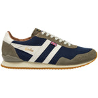 A single Gola men's sneaker in navy, grey, and white with a side view.
