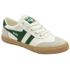 Side view of a white and green Gola men's low-top sneaker.