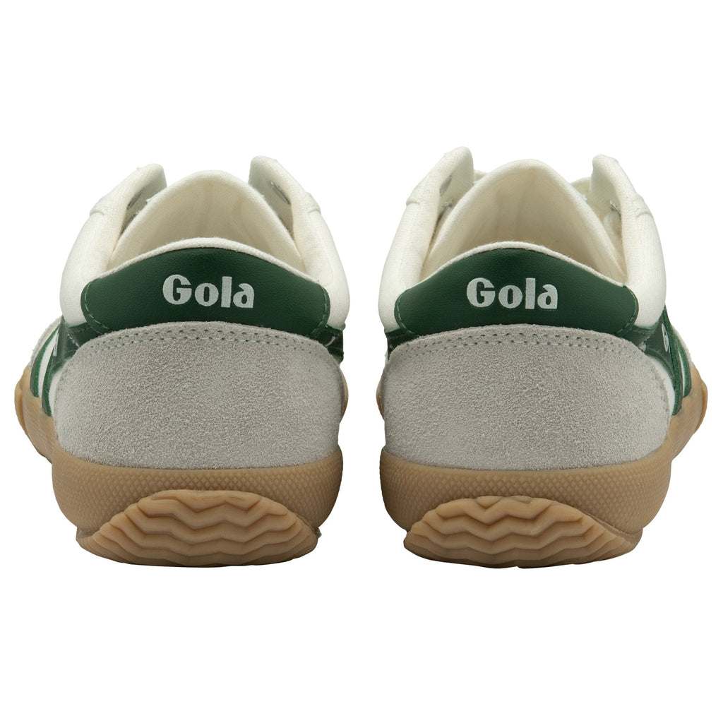 Rear view of Gola men's low-top sneakers in white and green.