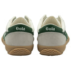 Rear view of Gola men's low-top sneakers in white and green.