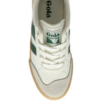 Top-down view of a white and green Gola men's low-top sneaker.