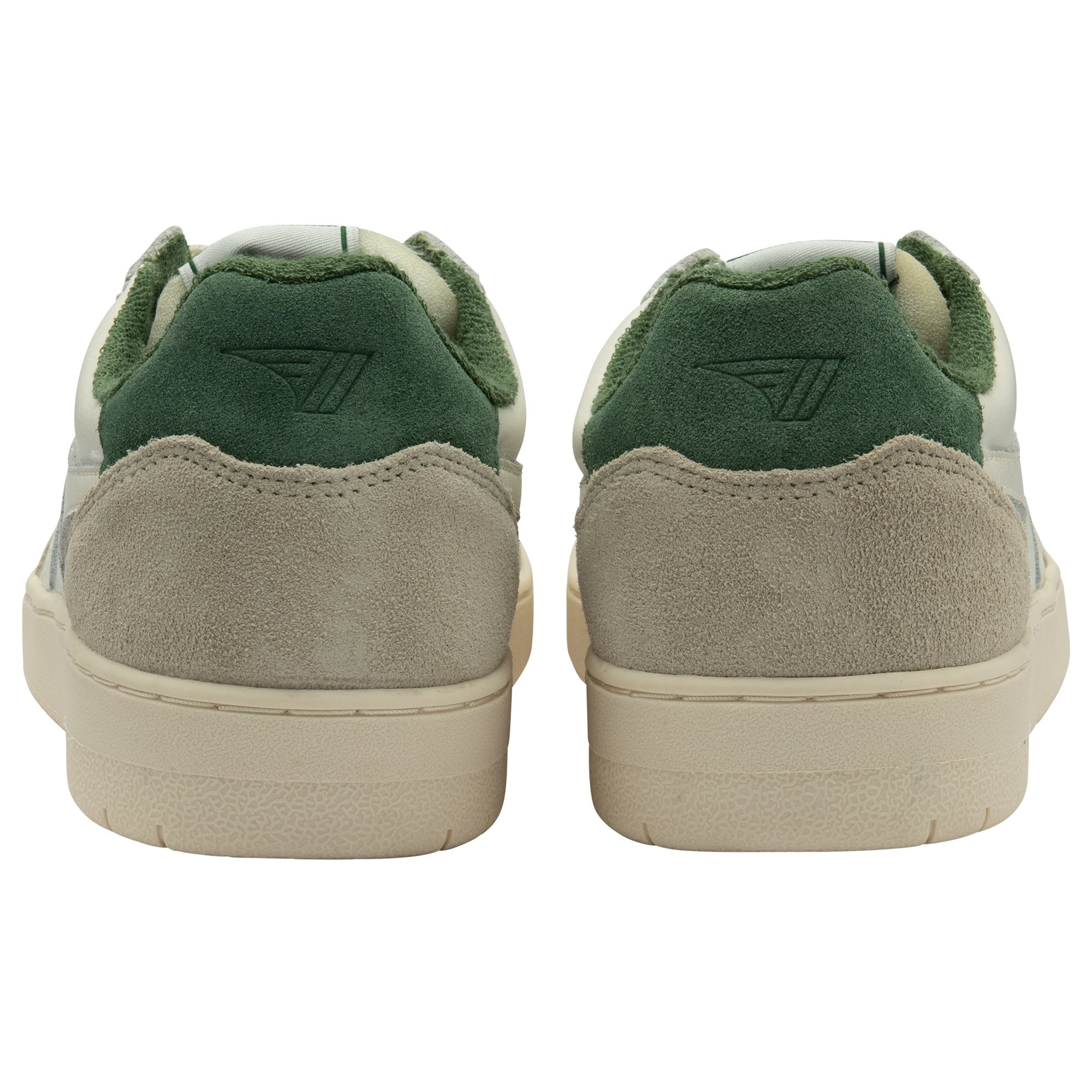 Back view of cream and green Gola sneakers.
