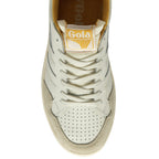 The top-down view of a single Gola low-top sneaker in white and yellow.