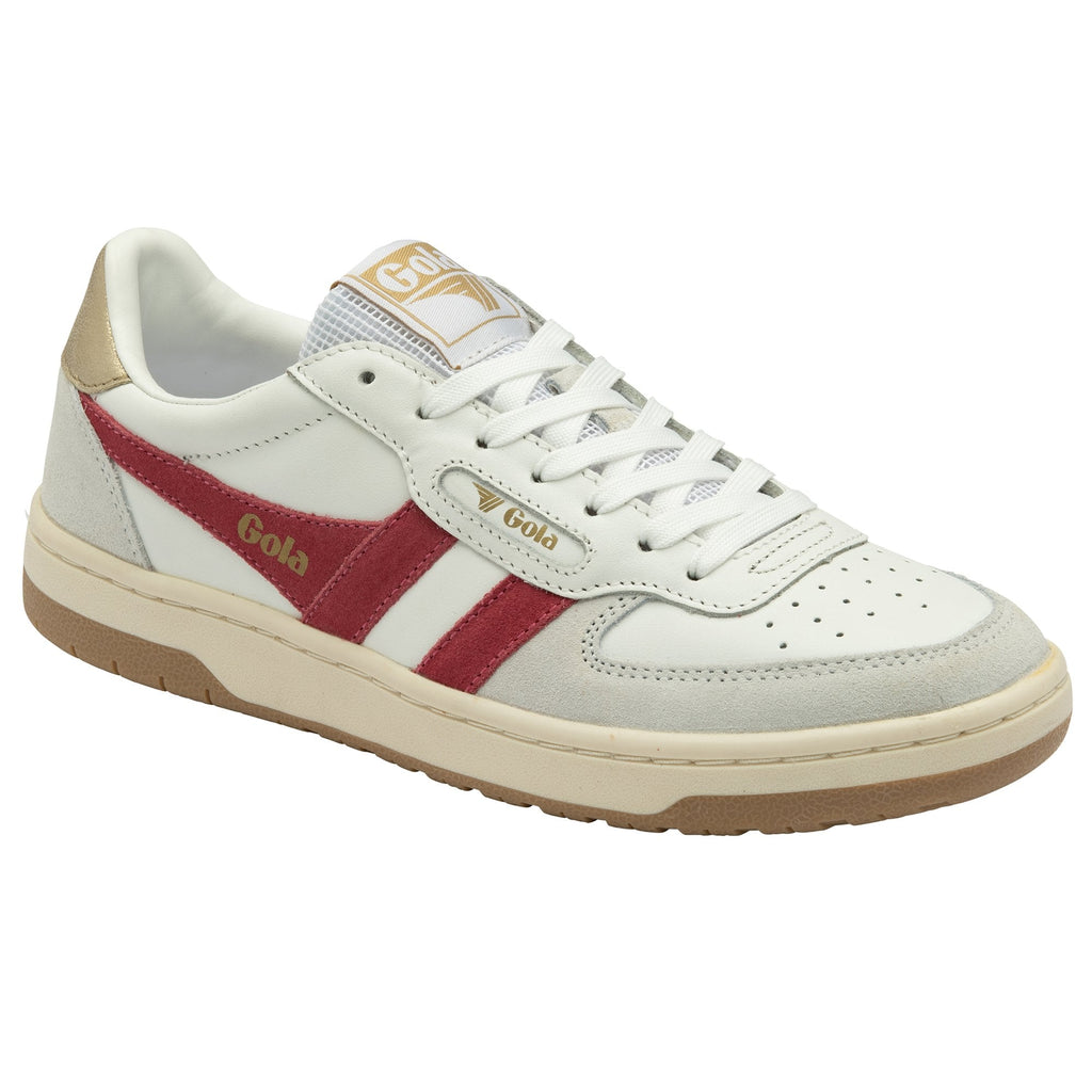 Gola women's white with red stripes and gold accents low top sneaker.