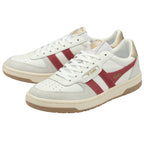 Pair of Gola women's white with red stripes and gold accents low top sneakers.