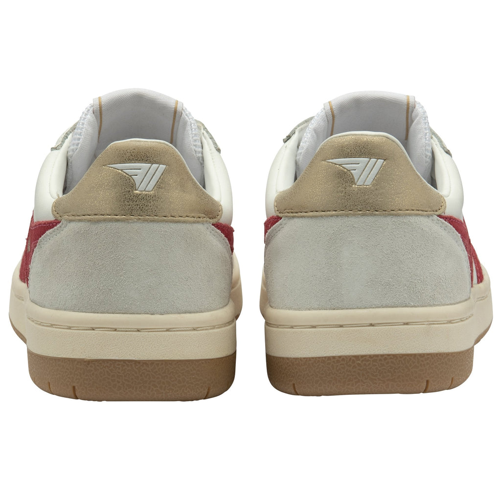 Back view of a pair of Gola women's white and red sneakers.