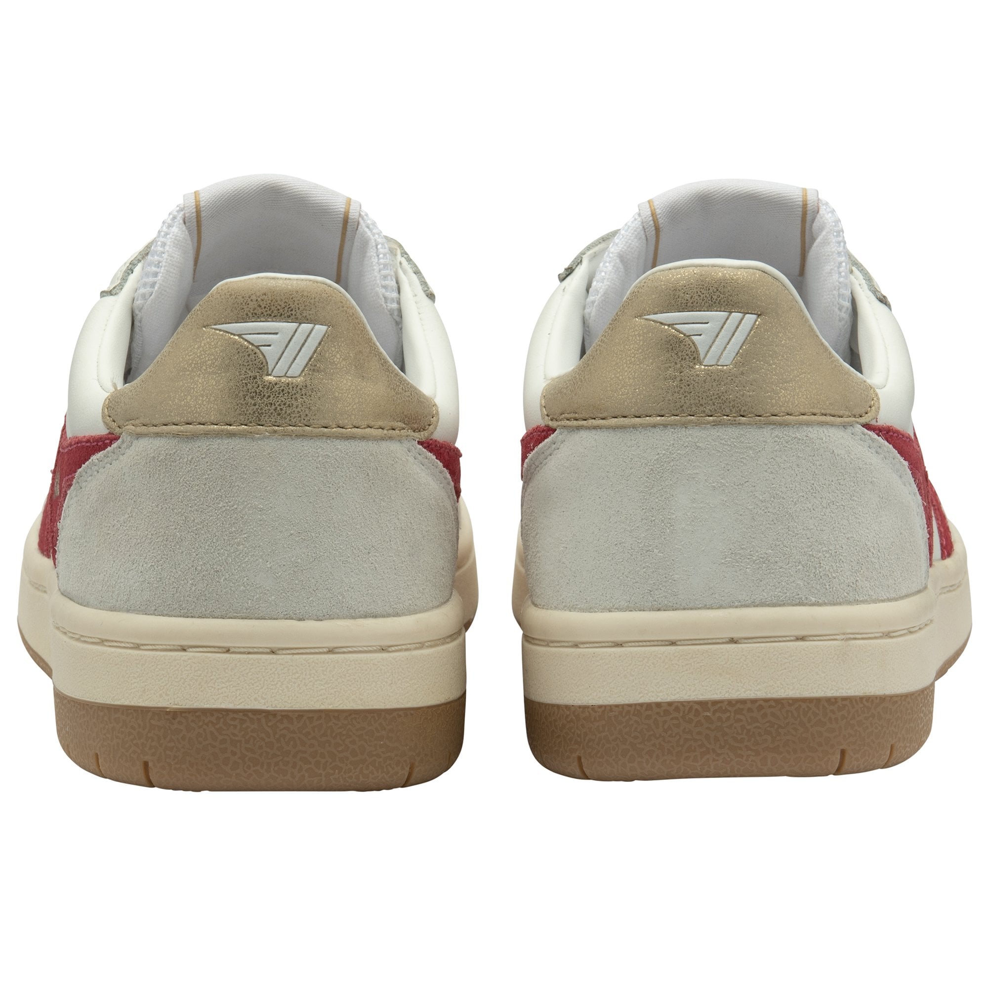 Back view of a pair of Gola women's white and red sneakers.