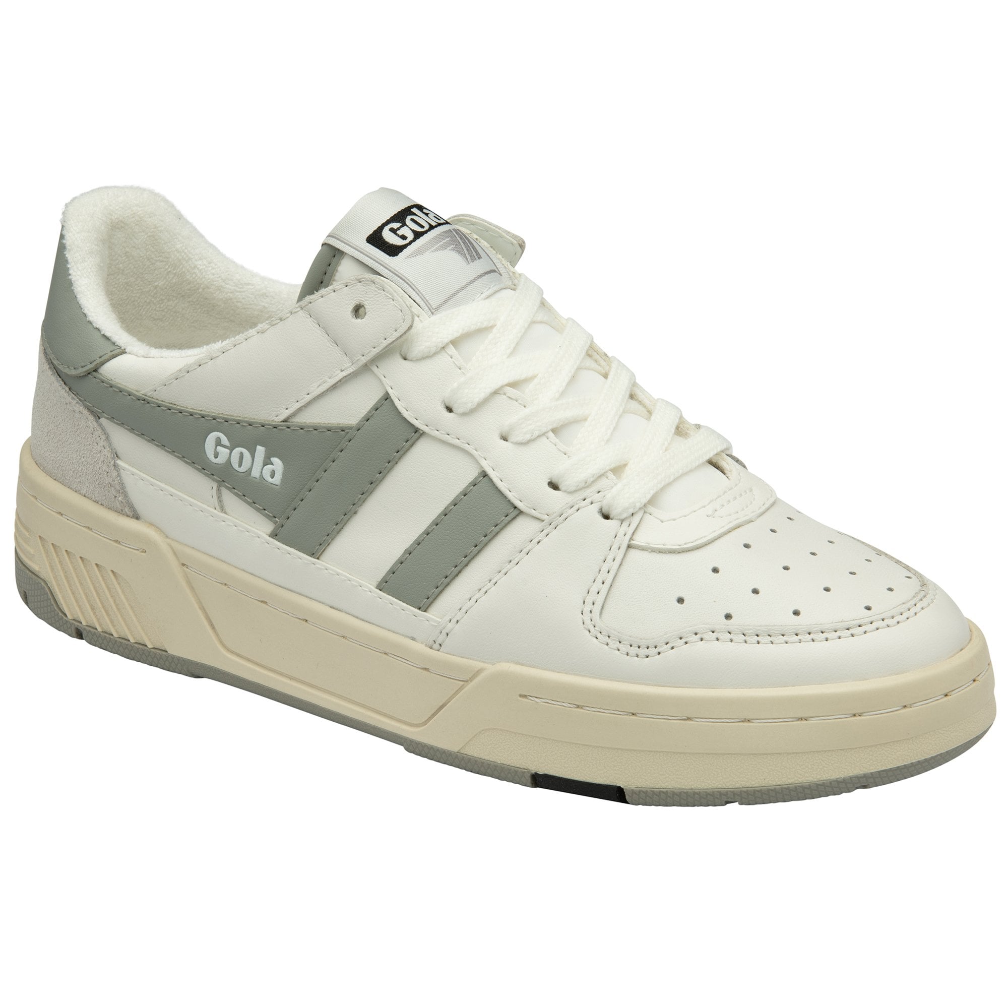 A white and grey Gola men's sneaker, left side view.