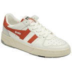 A single white and orange Gola sneaker, side view with laces tied.