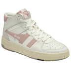 A single white and pink Gola high-top sneaker with white laces and perforated toe.