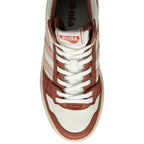 Top down view of a brown and white Gola high-top sneaker.