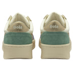 The rear view of two Gola sneakers, showing teal heels and gold Gola branding.