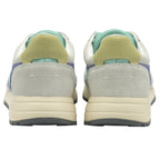 Rear view of a pair of mint green and lavender Gola sneakers.