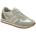 A single Gola women's trainer in silver and light grey, angled slightly.