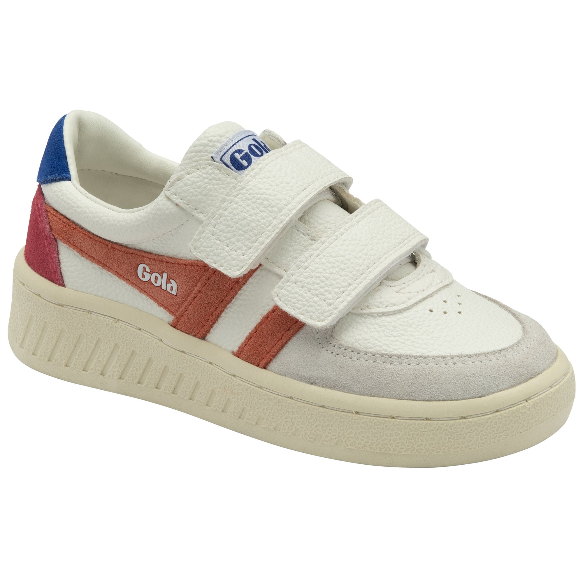 A single Gola Coaster shoe in white, red and blue on a white background, viewed from the side.