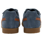 Rear view of two blue and brown Gola kids trainers.