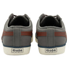 The backs of two Gola men's Harrier trainers in graphite with a tan wingflash.