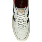 Top-down view of a Gola men's shoe in white, navy, and red with a gum sole.