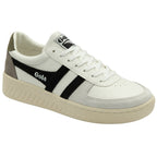 A white Gola sneaker with black stripes.