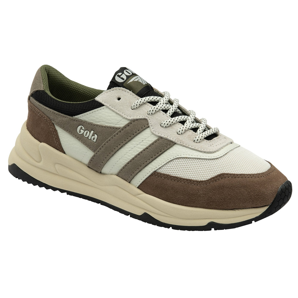 Angled view of a Gola men's sneaker, highlighting the texture and color variations.