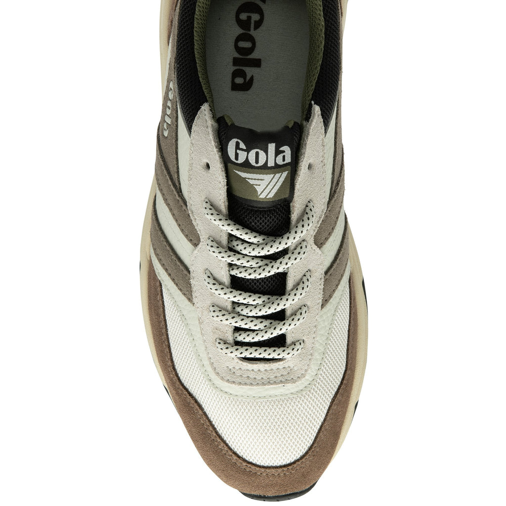 Top-down view of a Gola men's sneaker, focusing on the laces and Gola branding.
