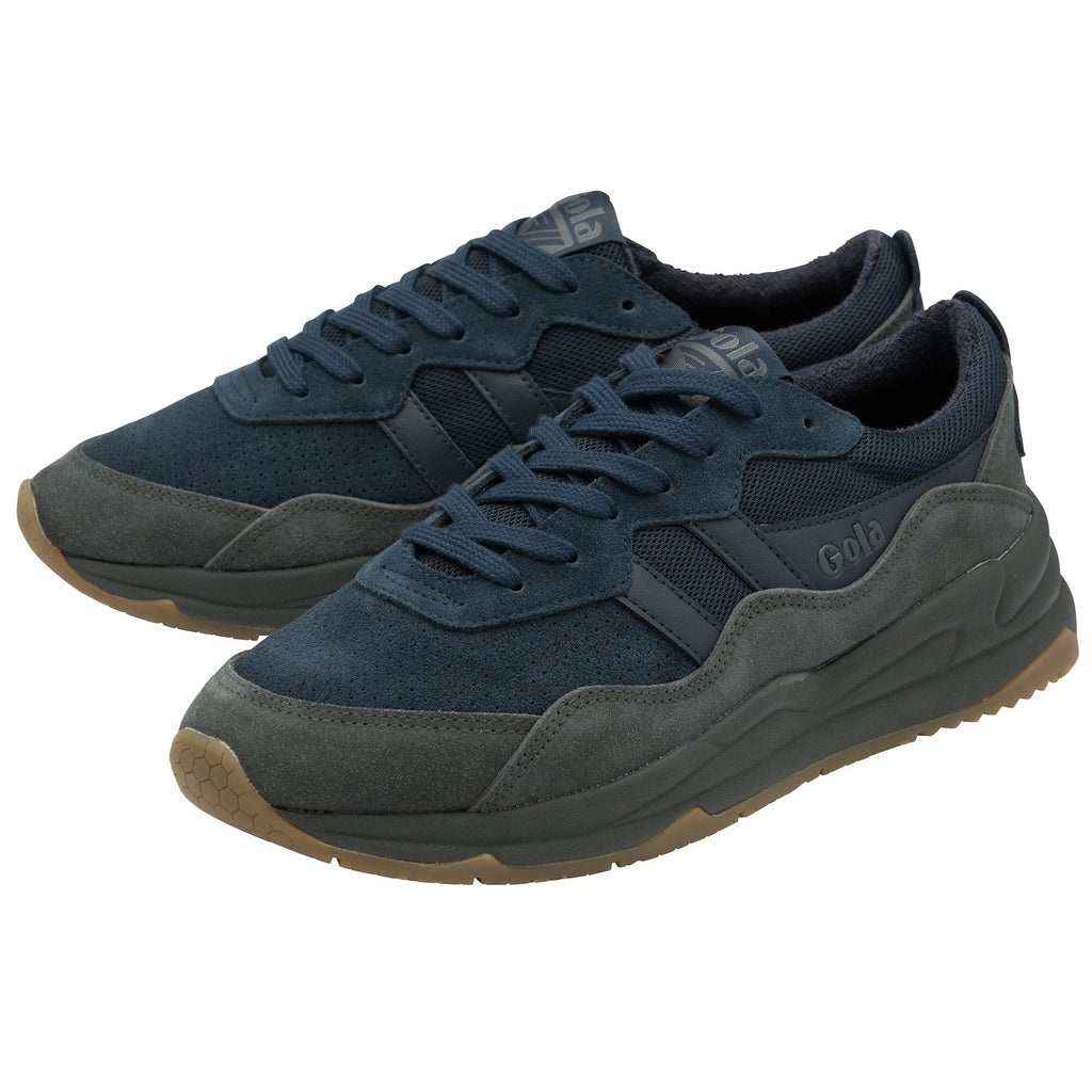 A pair of Gola men's navy and dark gray sneakers on a white background.