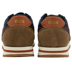 Back view of a pair of Gola men's sneakers in navy and brown.