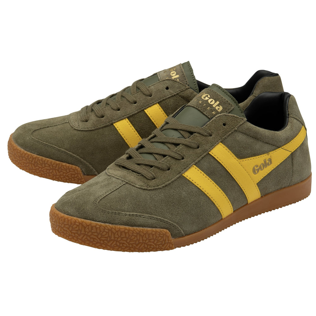 A pair of Gola Harrier trainers in Khaki/Sun.