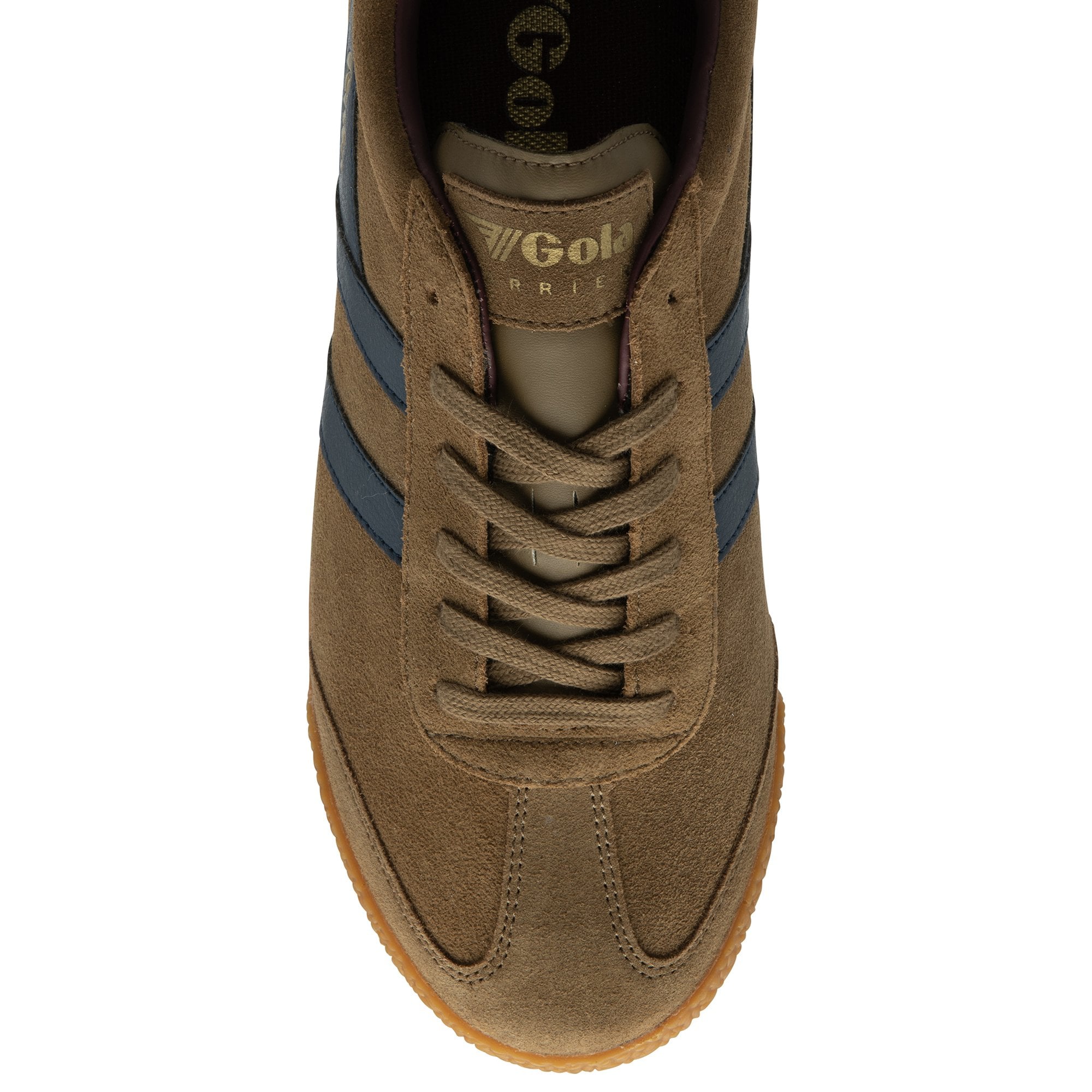 A top-down view of the Gola Harrier in Rich Camel/Deep Blue.