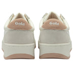 The back view of two white Gola sneakers with blush pink heels and soles.