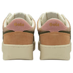 A rear view of the Gola Elan sneakers in pink, olive, and white.
