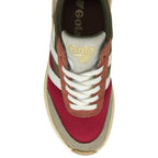 Top-down view of a single Gola men's sneaker, showcasing the red, green, and white design.