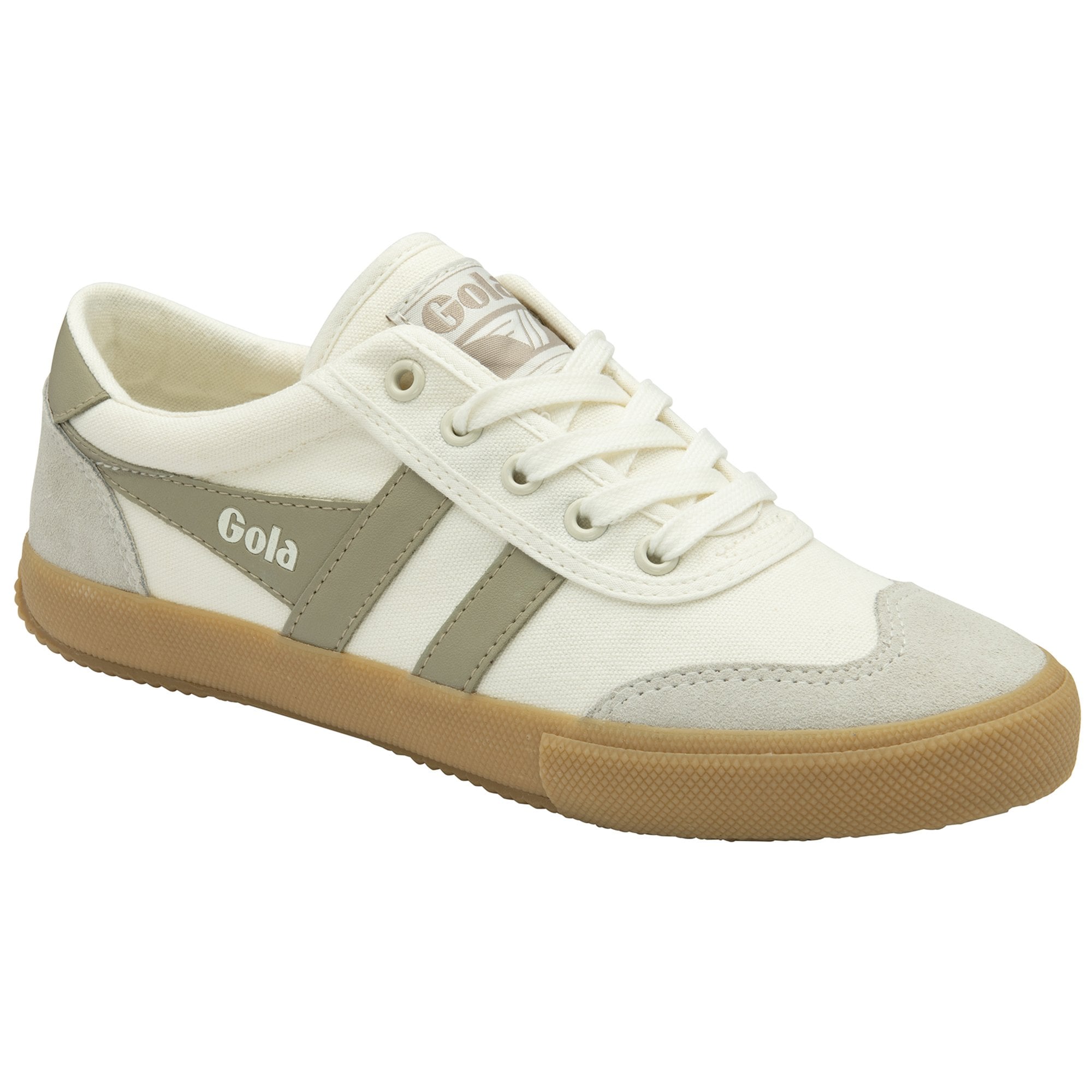 A single Gola white and gray sneaker with a brown sole, shown from a slightly angled view.