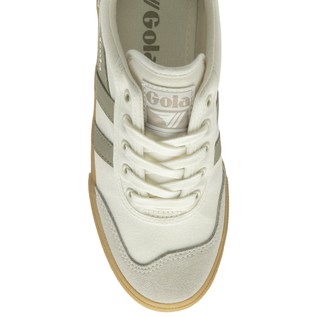 A top-down view of a single Gola white and gray sneaker.