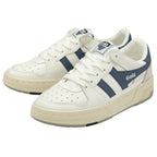 A pair of white and blue Gola sneakers, side angle.