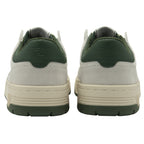 Rear view of two Gola men's shoes in off-white and green.